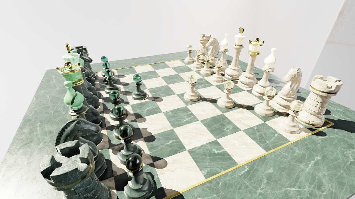 Chess scene path-traced by Newbie Renderer